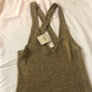 Free People Gold Metal Mesh Tank NWT Small